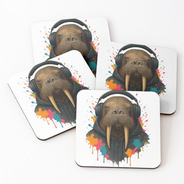 Item preview, Walrus Waves – Walrus with Headphones & Hoodie (Color Splash Street Art) designed and sold by thtCMRAguy.