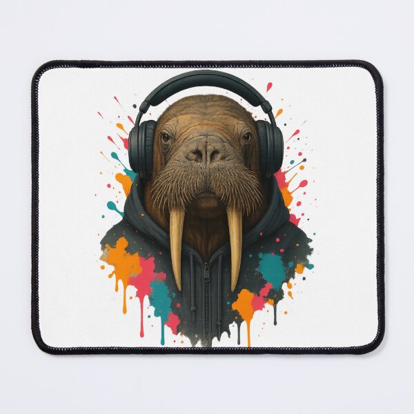 Item preview, Walrus Waves – Walrus with Headphones & Hoodie (Color Splash Street Art) designed and sold by thtCMRAguy.