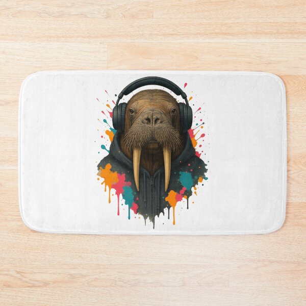 Item preview, Walrus Waves – Walrus with Headphones & Hoodie (Color Splash Street Art) designed and sold by thtCMRAguy.