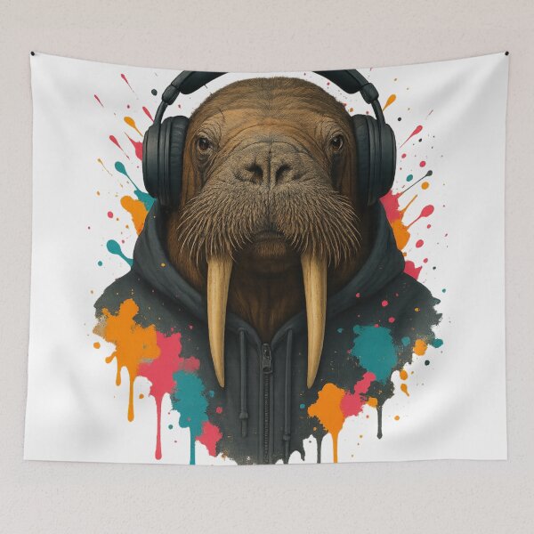 Item preview, Walrus Waves – Walrus with Headphones & Hoodie (Color Splash Street Art) designed and sold by thtCMRAguy.