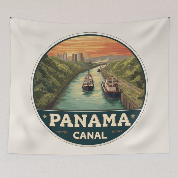 Item preview, Panama Canal Vintage Travel Sticker Retro Ocean Shipping Route & Sunset Design designed and sold by Blurbean.