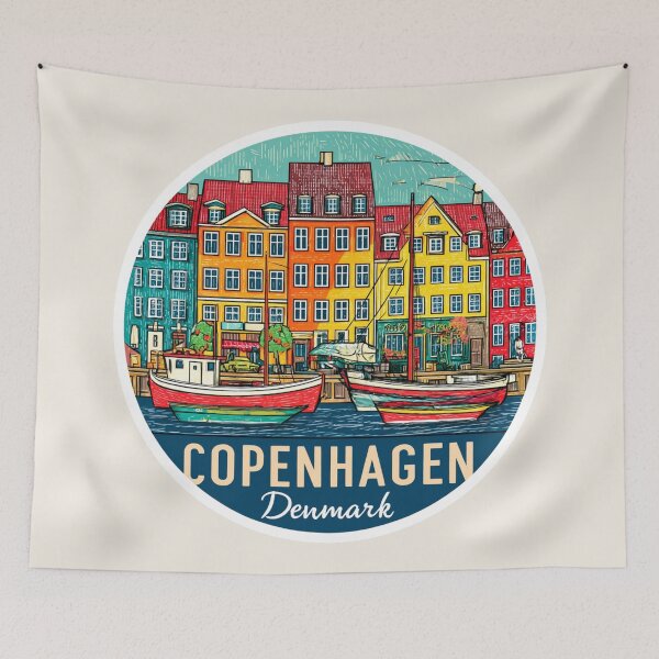 Artikelvorschau, Kopenhagen Dänemark Vintage Reiseaufkleber Retro Nyhavn Hafen & bunte Häuser Design entworfen und verkauft von Blurbean.