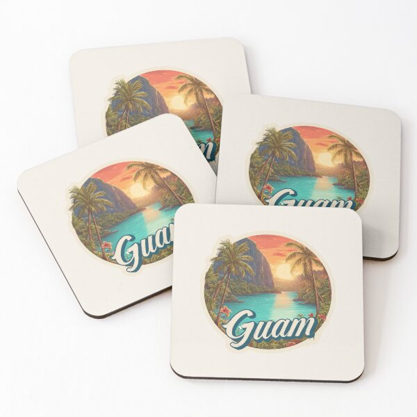Item preview, Guam Vintage Travel Sticker Retro Tropical Lagoon & Sunset Design designed and sold by Blurbean.