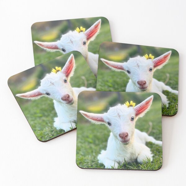 Item preview, White baby goat with daisy  designed and sold by CritterCapers.