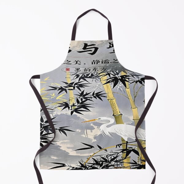 Item preview, White crane on the bamboo sway Chinese style brush painting 1 designed and sold by DinsignStudio.