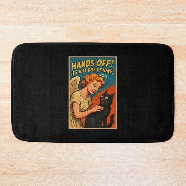 Item preview, Hands Off! It’s Just One of Nine! – Funny Retro Angel and Black Cat Poster designed and sold by The Devil's Bargain.