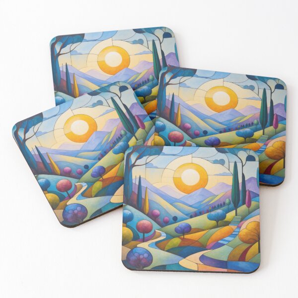 Item preview, Autumn Sunset Landscape Naive Painted Effect Poster Art designed and sold by NickWhittleArt.