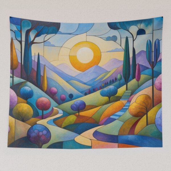 Item preview, Autumn Sunset Landscape Naive Painted Effect Poster Art designed and sold by NickWhittleArt.