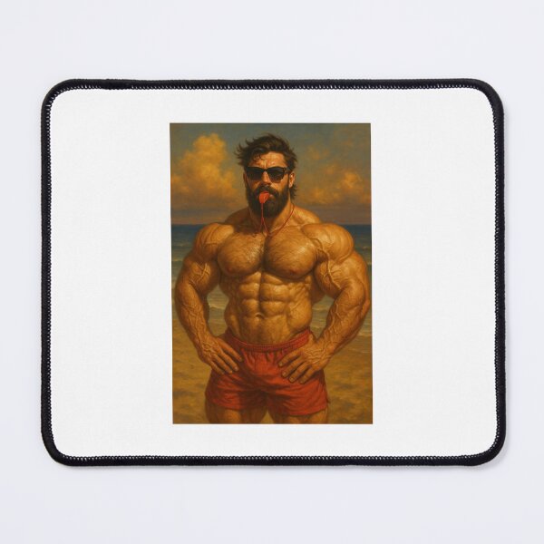 Item preview, Bodybuilder Lifeguard Oil Painting designed and sold by BodybuildersInc.