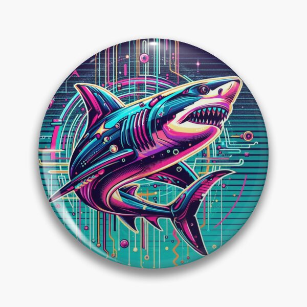 Item preview, "Cyber Shark Surge – Neon Techno Ocean Predator" designed and sold by Dogandesighn.