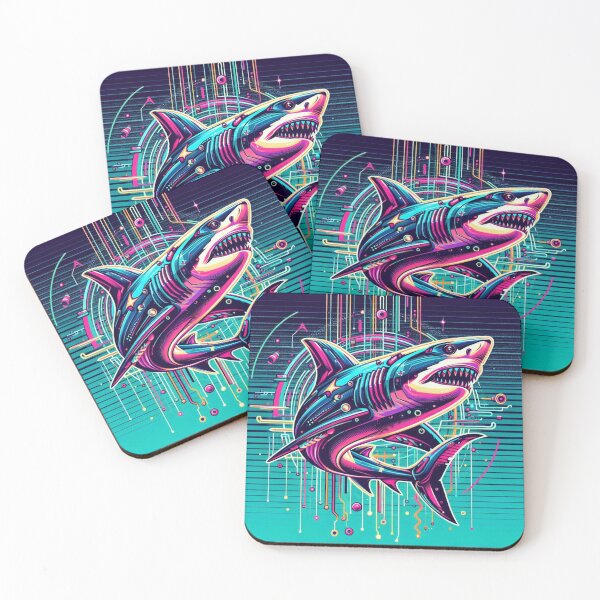 Item preview, "Cyber Shark Surge – Neon Techno Ocean Predator" designed and sold by Dogandesighn.