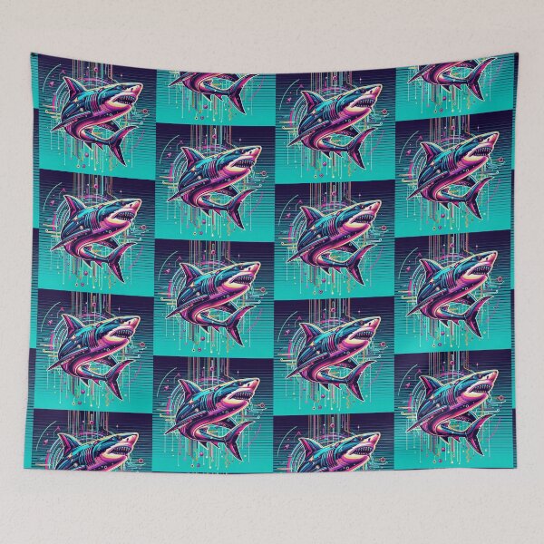 Item preview, "Cyber Shark Surge – Neon Techno Ocean Predator" designed and sold by Dogandesighn.