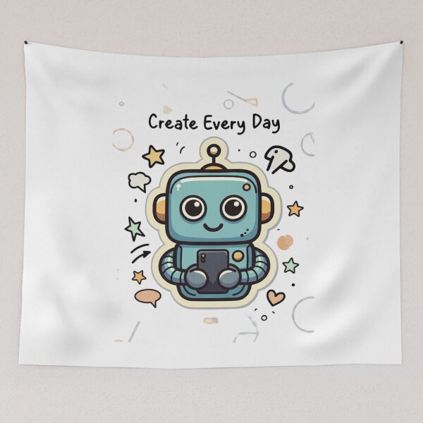 Item preview, Create Every Day – Retro Robot Tee designed and sold by EcoArtTees.