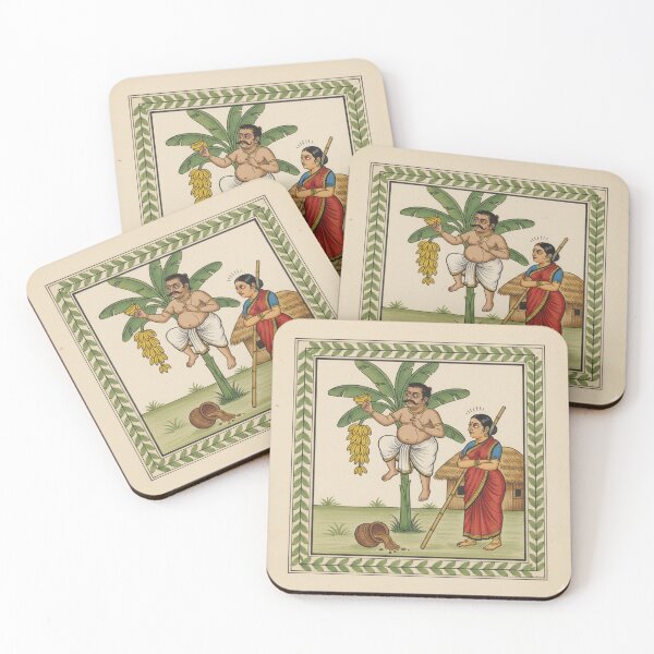 Item preview, Comedic Village Scene in Kalighat Style designed and sold by digisetumedia.