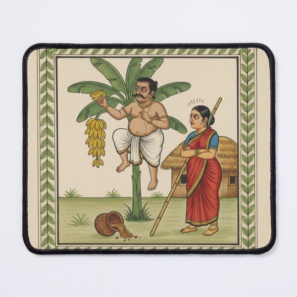 Item preview, Comedic Village Scene in Kalighat Style designed and sold by digisetumedia.