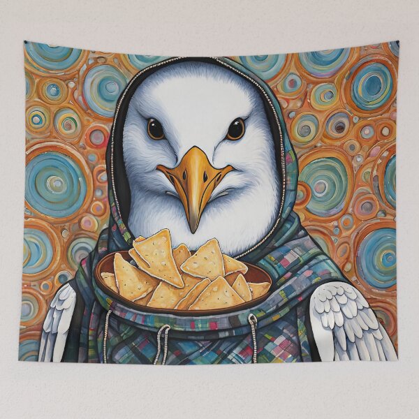 Item preview, Seagull wearing a hoodie eating chips designed and sold by Colin Bentham.