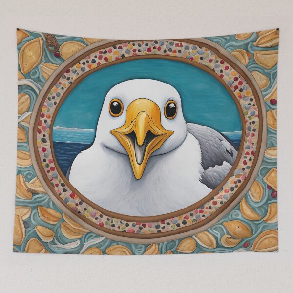 Item preview, Seagull wearing a hoodie eating chips designed and sold by Colin Bentham.