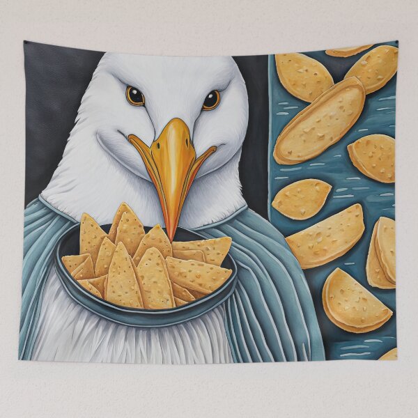 Item preview, Seagull wearing a hoodie eating chips designed and sold by Colin Bentham.