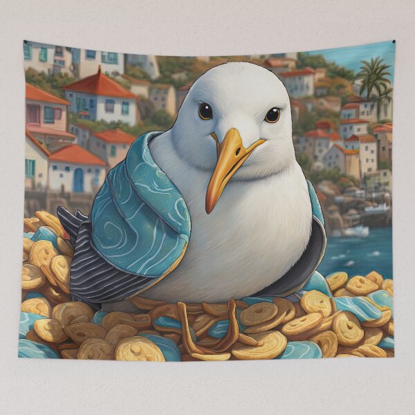 Item preview, Seagull wearing a hoodie eating chips designed and sold by Colin Bentham.