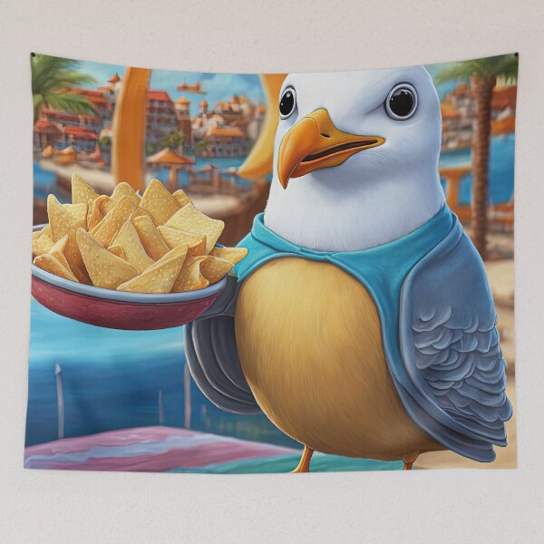 Item preview, Seagull wearing a hoodie eating chips designed and sold by Colin Bentham.