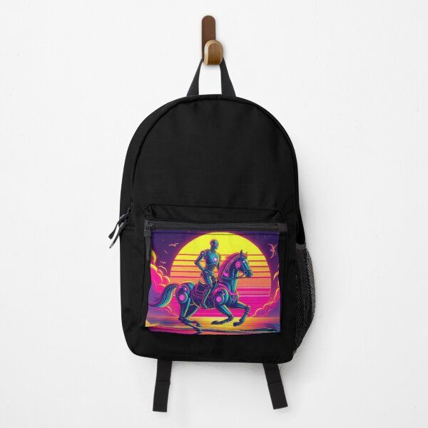 Item preview, "Neon Sunset Ride: Futuristic Robot and Horse on the Beach" designed and sold by Dogandesighn.