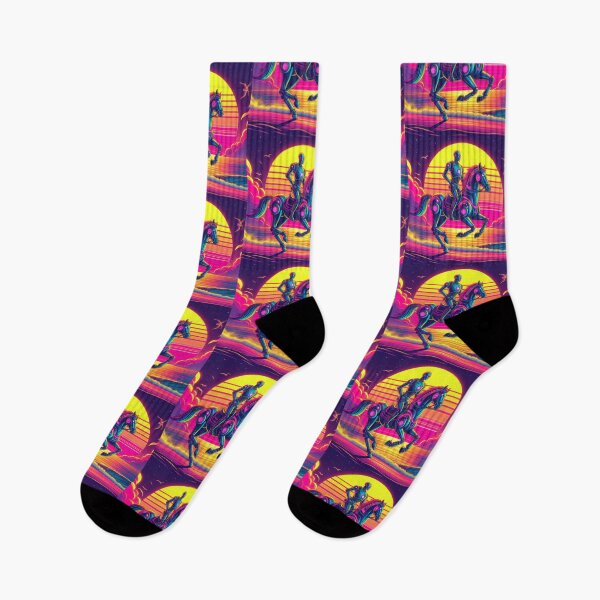 Item preview, "Neon Sunset Ride: Futuristic Robot and Horse on the Beach" designed and sold by Dogandesighn.