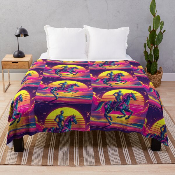 Item preview, "Neon Sunset Ride: Futuristic Robot and Horse on the Beach" designed and sold by Dogandesighn.
