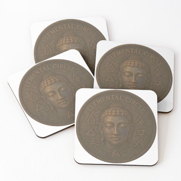 Item preview, Bronze coin with Buddha face and elemental symbols, medallion rim text designed and sold by Creative88Art.