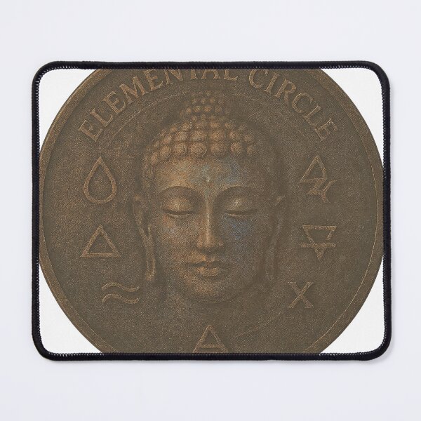 Item preview, Bronze coin with Buddha face and elemental symbols, medallion rim text designed and sold by Creative88Art.