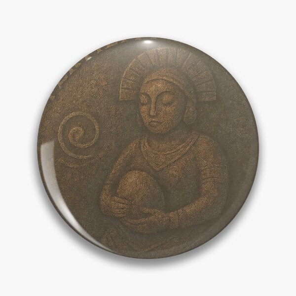 Item preview, Bronze like coin with stylized figure holding egg and spiral motif designed and sold by Creative88Art.