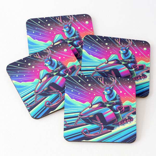 Item preview, "Neon Reindeer Snowmobile Ride – Futuristic Winter Adventure" designed and sold by Dogandesighn.