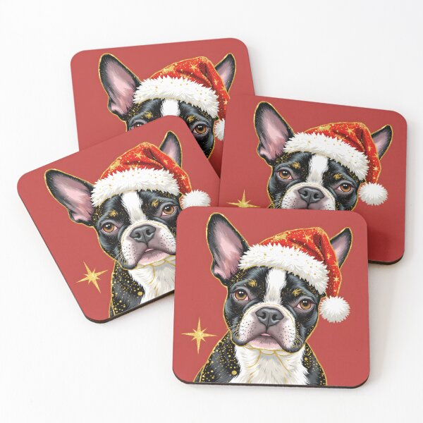 Item preview, Santa Paws: Boston Terrier with a Christmas Hat designed and sold by Petalandfur.