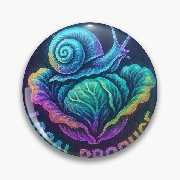 Artikelvorschau, Neon-Münz-Emblem mit Schnecke auf Salat und dem Schriftzug „LOKALE PRODUKTE“. entworfen und verkauft von Creative88Art.
