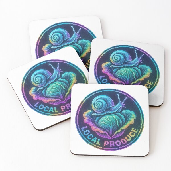 Item preview, Neon coin emblem with snail on lettuce and LOCAL PRODUCE text designed and sold by Creative88Art.