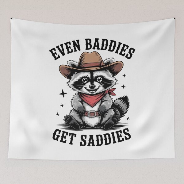 Item preview, Even Baddies Get Saddies Cowboy Raccoon designed and sold by TorjeARTStore.