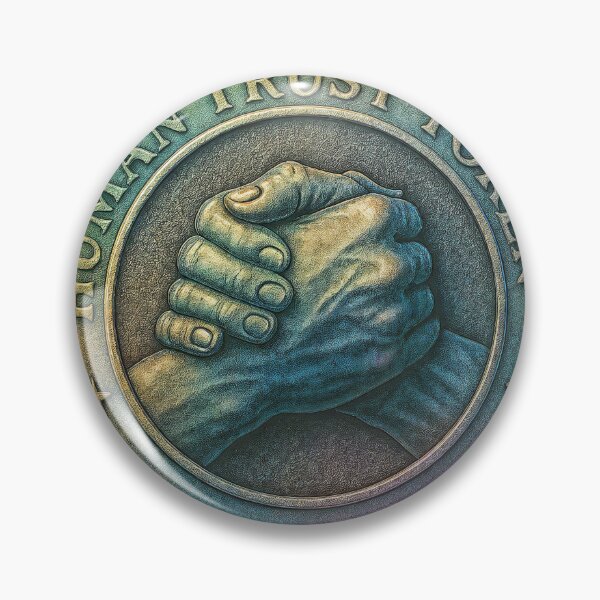 Artikelvorschau, Geprägte Münze mit verschränkten Händen und der Inschrift „Human Trust Token“. entworfen und verkauft von Creative88Art.
