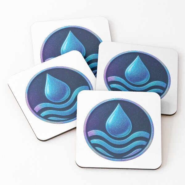 Item preview, Glossy blue water droplet coin emblem with iridescent rim designed and sold by Creative88Art.