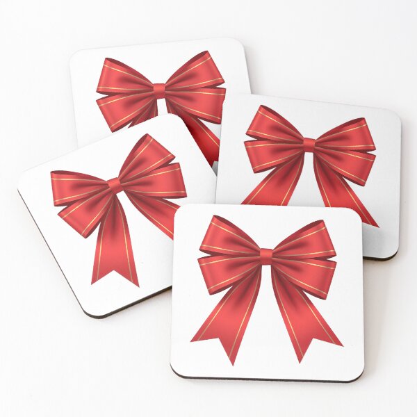 Item preview, Red ribbon bow with gold pinstripes on solid black background designed and sold by Creative88Art.