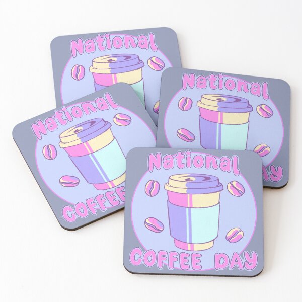 Item preview, National coffee day celebration | latte cup with coffee beans in cute pastel pink and purple designed and sold by kawaicherrypi.