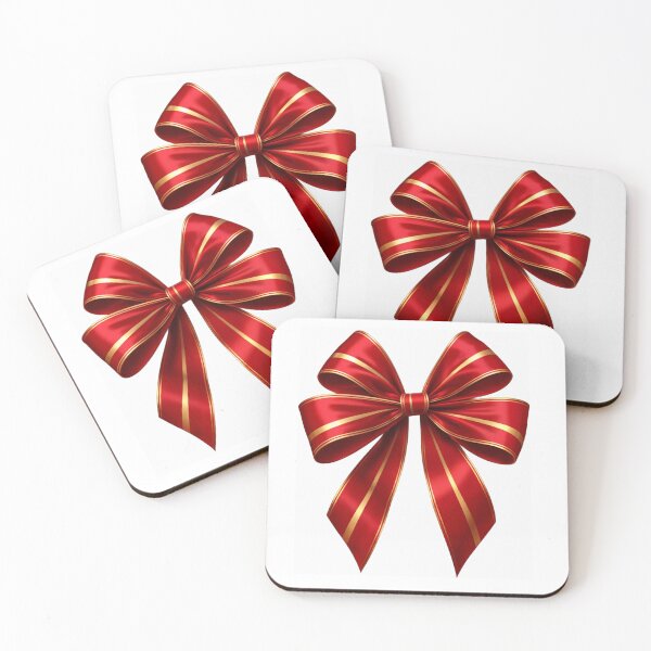 Item preview, Glossy red ribbon bow with gold stripes on a black background designed and sold by Creative88Art.