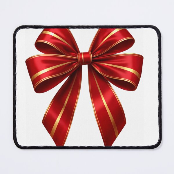 Item preview, Glossy red ribbon bow with gold stripes on a black background designed and sold by Creative88Art.