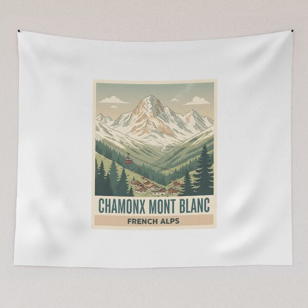 Aperçu de l'œuvre Affiche rétro de ski Chamonix Mont Blanc | Autocollant vintage de voyage dans les Alpes françaises | Cadeau de snowboard Aiguille du Midi créée et vendue par lamiarte.