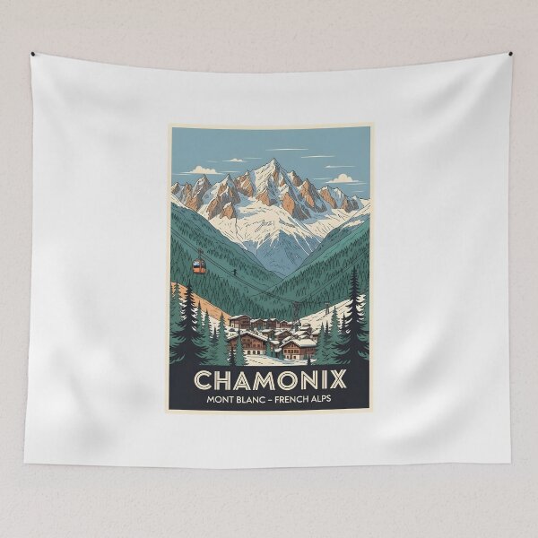 Aperçu de l'œuvre Affiche rétro de ski Chamonix Mont Blanc | Autocollant vintage de voyage dans les Alpes françaises | Cadeau de snowboard Aiguille du Midi créée et vendue par lamiarte.