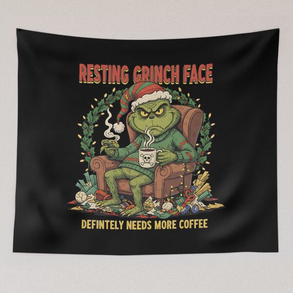 Item preview, Resting Grinch Face Needs More Coffee designed and sold by Silent Watch Threads..