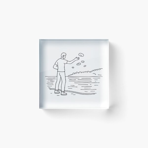 Item preview, A man tossing fast a rock far into a quiet lake from the shore designed and sold by rasagamastore.