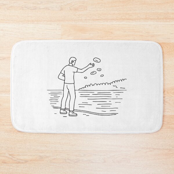 Item preview, A man tossing fast a rock far into a quiet lake from the shore designed and sold by rasagamastore.