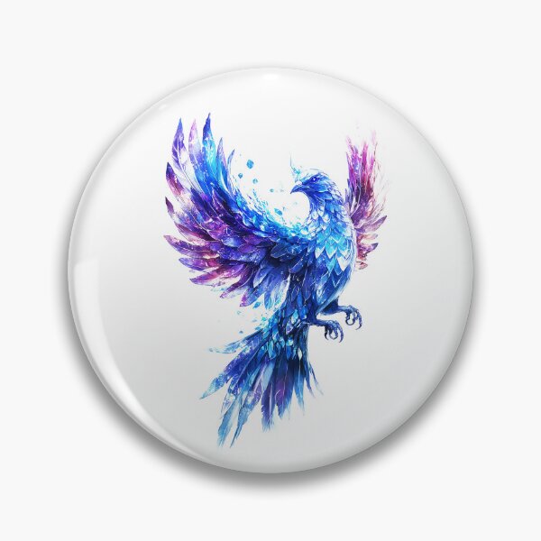 Item preview, Blue crystal phoenix with motley shining wings in unusual bright colors designed and sold by Encreable.