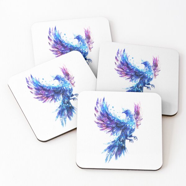 Item preview, Blue crystal phoenix with motley shining wings in unusual bright colors designed and sold by Encreable.