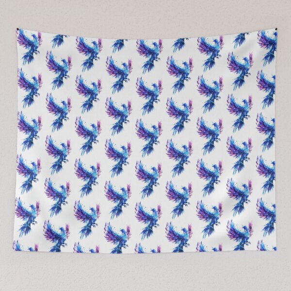 Item preview, Blue crystal phoenix with motley shining wings in unusual bright colors designed and sold by Encreable.