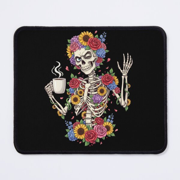 Item preview, Floral Coffee Skeleton Woman | Vibrant Gothic Chic Art designed and sold by ColorSplash123.
